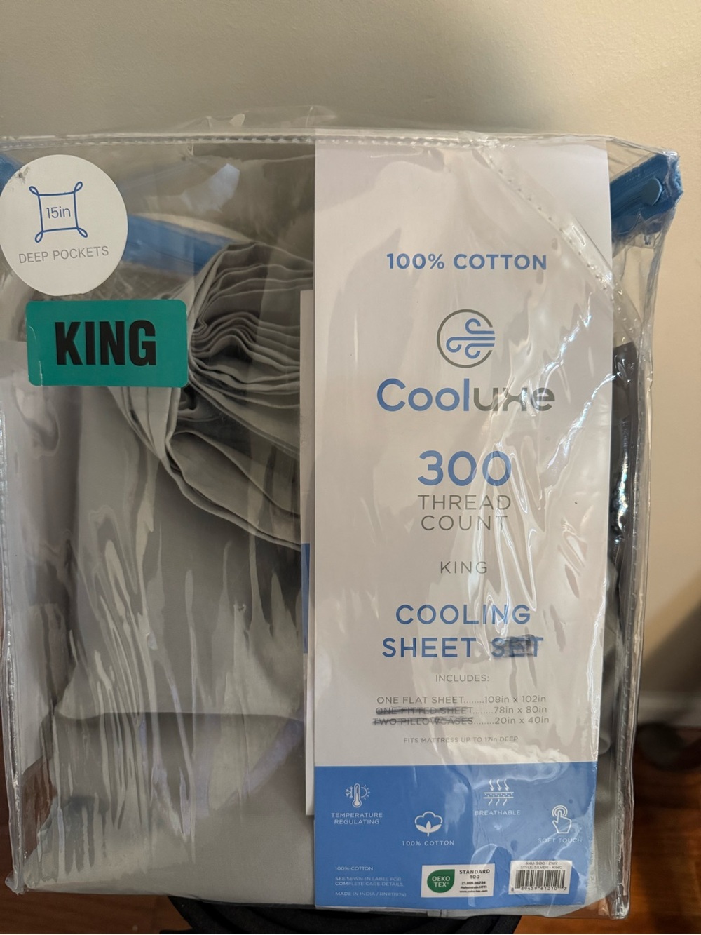 300-Thread Count King Cooling one Flat Sheet- only Gray
